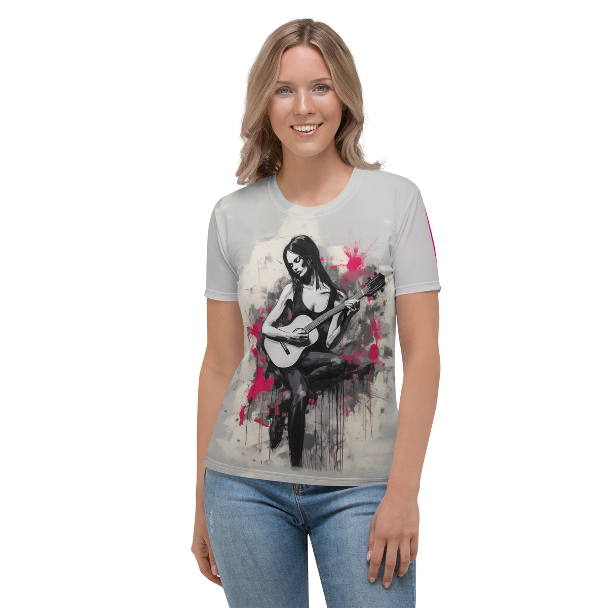 Linear Elegance All-Over Print Women's Crew Neck T-Shirt