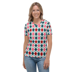 Chic Diamond Delight All-Over Print Women's Crew Neck T-Shirt