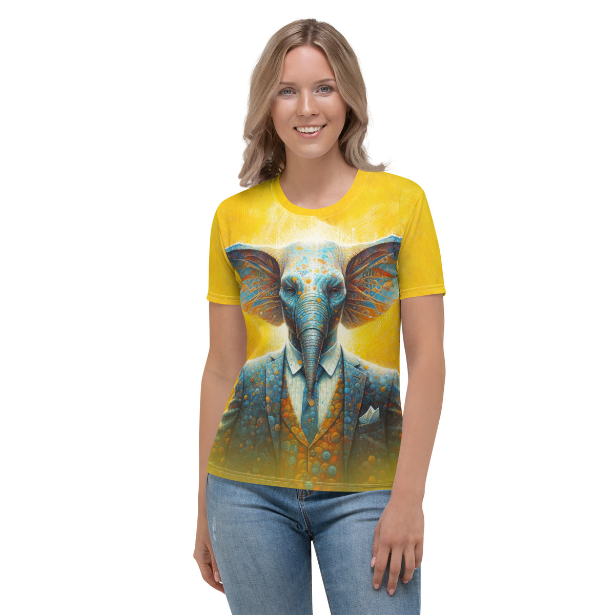 Playful Elephant All-Over Print Women's Crew Neck T-Shirt