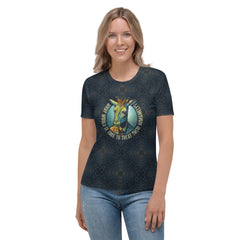 Jazzy Cat Saxophonist All-Over Print Women's Crew Neck T-Shirt