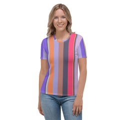 Psychedelic Prism Colorful Stripe All-Over Print Women's Crew Neck T-Shirt