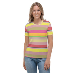 Fiesta Fiesta Colorful Stripe All-Over Print Women's Crew Neck T-Shirt