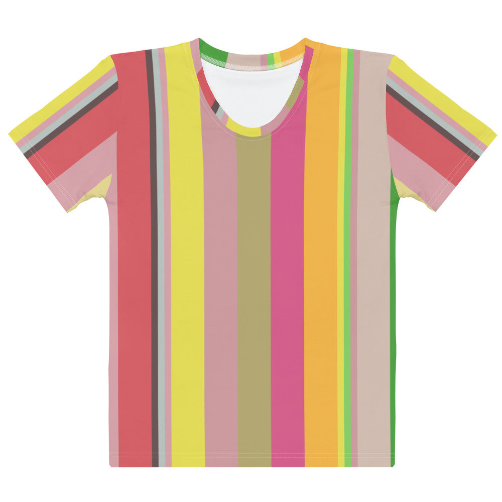 Galactic Rainbow Colorful Stripe All-Over Print Women's Crew Neck T-Shirt