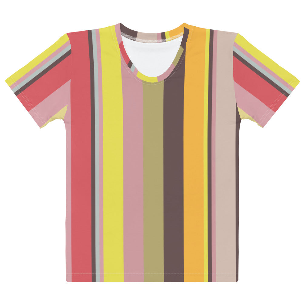 Neon Dreams Colorful Stripe All-Over Print Women's Crew Neck T-Shirt