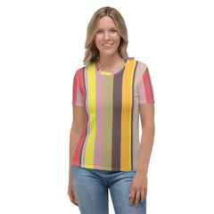 Neon Dreams Colorful Stripe All-Over Print Women's Crew Neck T-Shirt