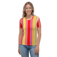 Kaleidoscope Vision Colorful Stripe All-Over Print Women's Crew Neck T-Shirt