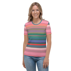 Fiesta Flamenco Colorful Stripe All-Over Print Women's Crew Neck T-Shirt