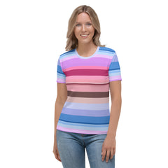 Carnival Confetti Colorful Stripe All-Over Print Women's Crew Neck T-Shirt