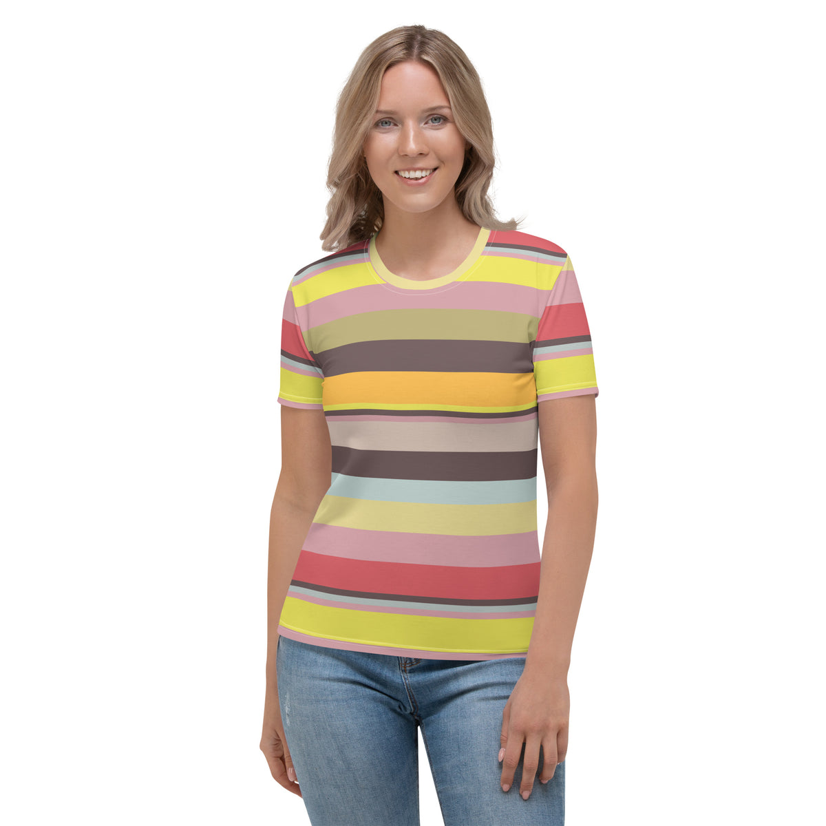 Aurora Borealis Colorful Stripe All-Over Print Women's Crew Neck T-Shirt