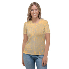 Brocade Blossom Women's Crew Neck T-Shirt with Elegant Design