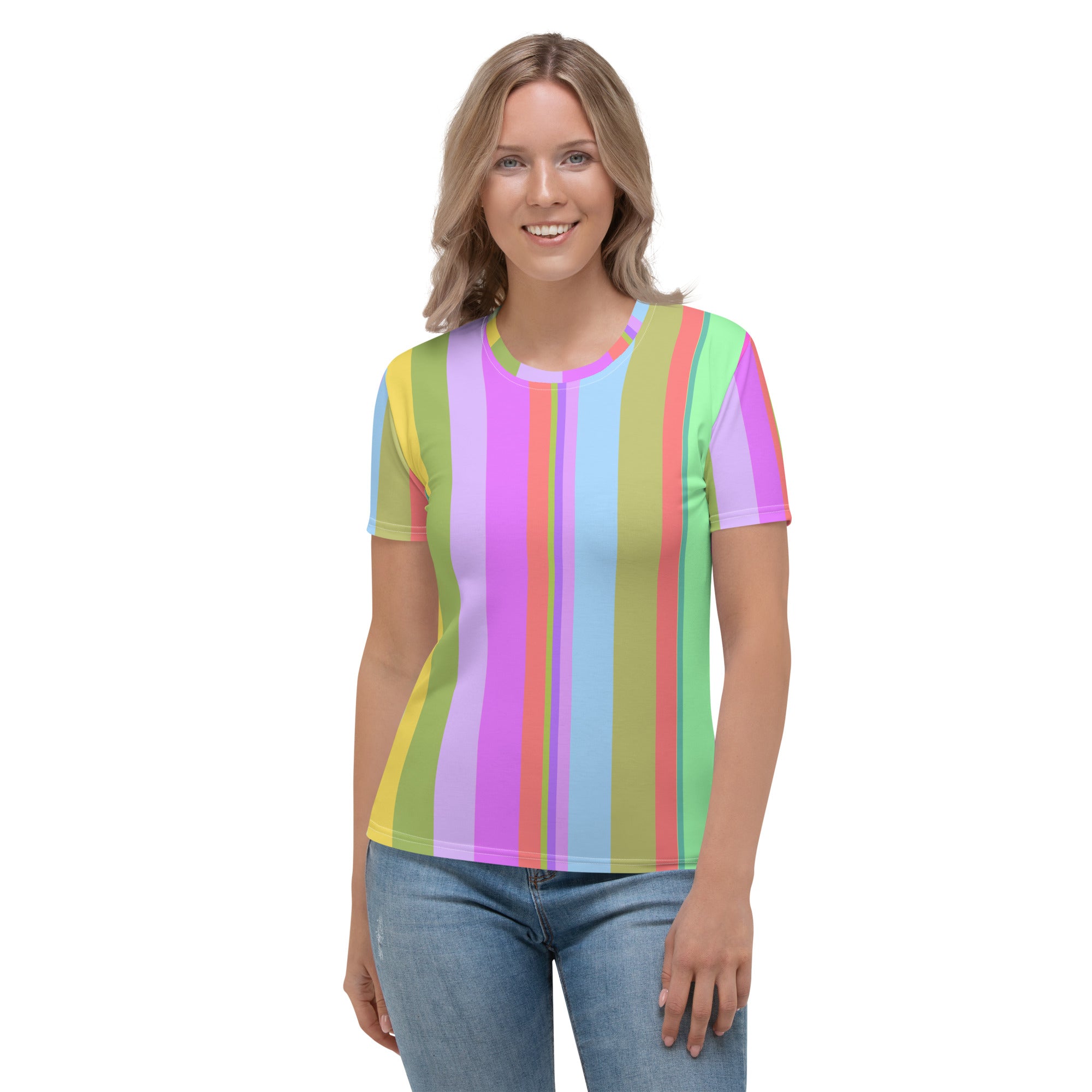 Trendy Boho Striped Crew Neck T-Shirt for Women's casual wear.