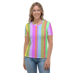 Trendy Boho Striped Crew Neck T-Shirt for Women's casual wear.