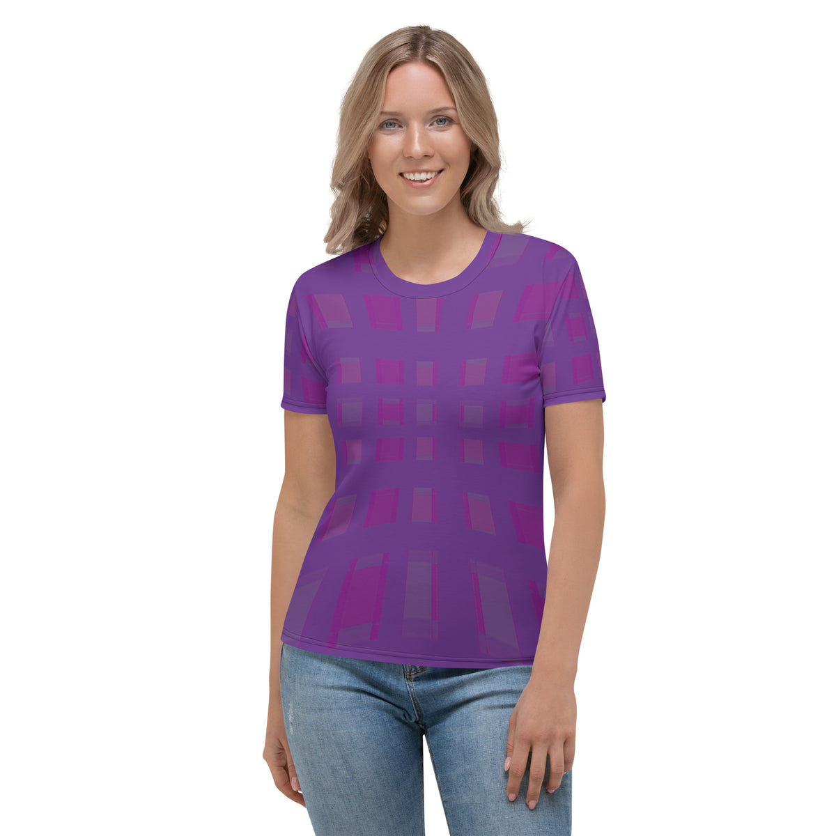 Watercolor Waves Box Stripe T-Shirt for Women Front View