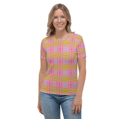 Galactic Matrix Box Stripe design on women's comfortable crew neck t-shirt.