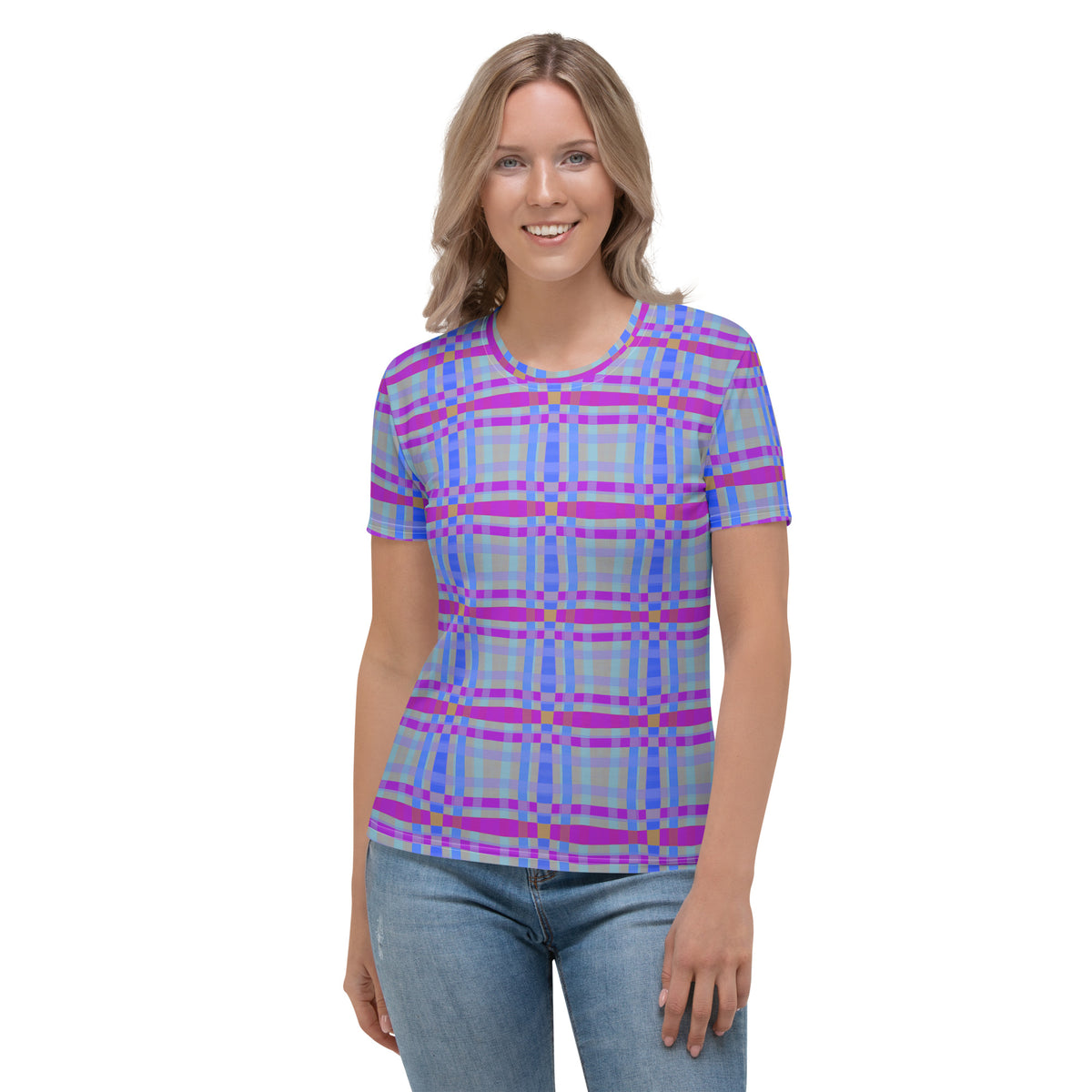 Sunset Serenity Stripe Design on Women's Crew Neck T-Shirt.