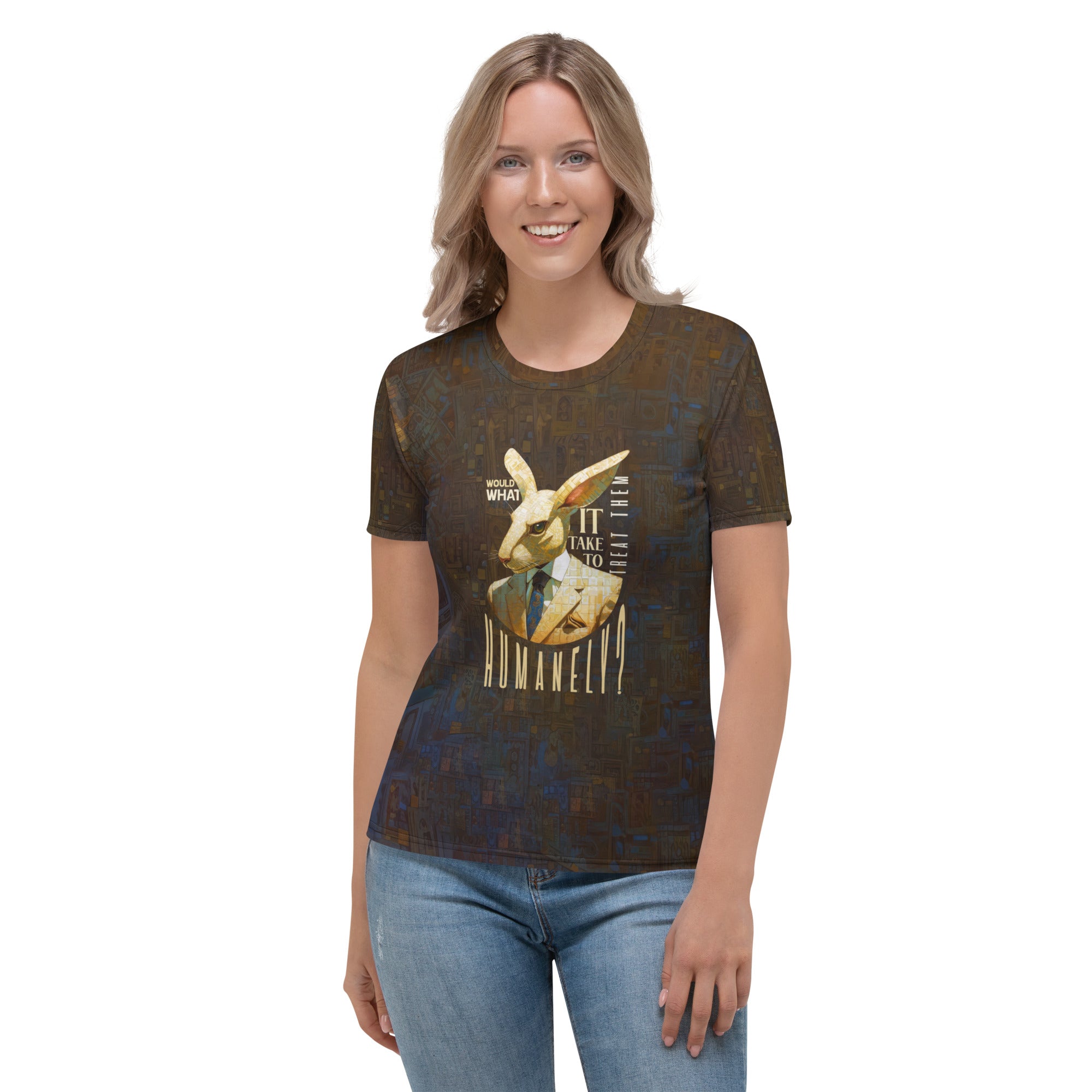 Enchanted Elephant design on women's crew neck t-shirt.