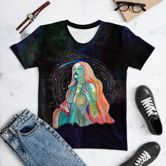 Retro comic chic women's crew neck t-shirt front view.