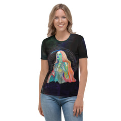 Unique comic chic design on women's casual crew neck t-shirt.