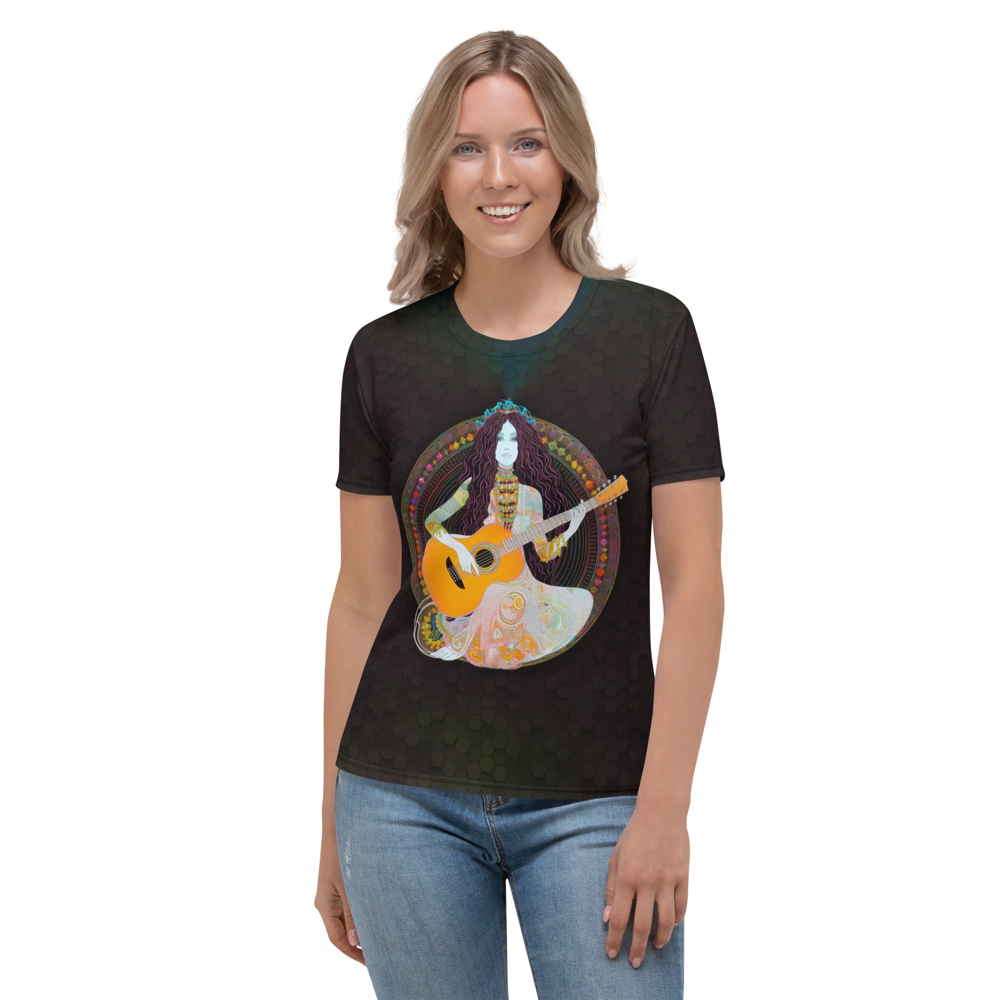 Stylish Women's Crew Neck T-Shirt featuring Pop Fusion motifs.