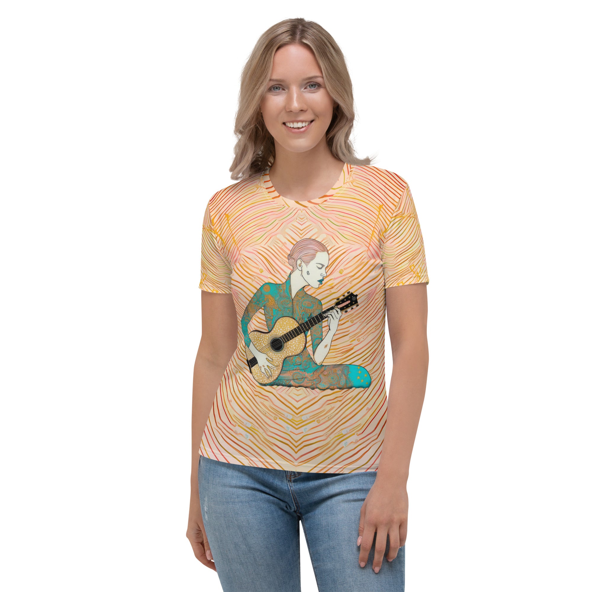 Vibrant Pop Revolution Women's T-Shirt front view with colorful design.