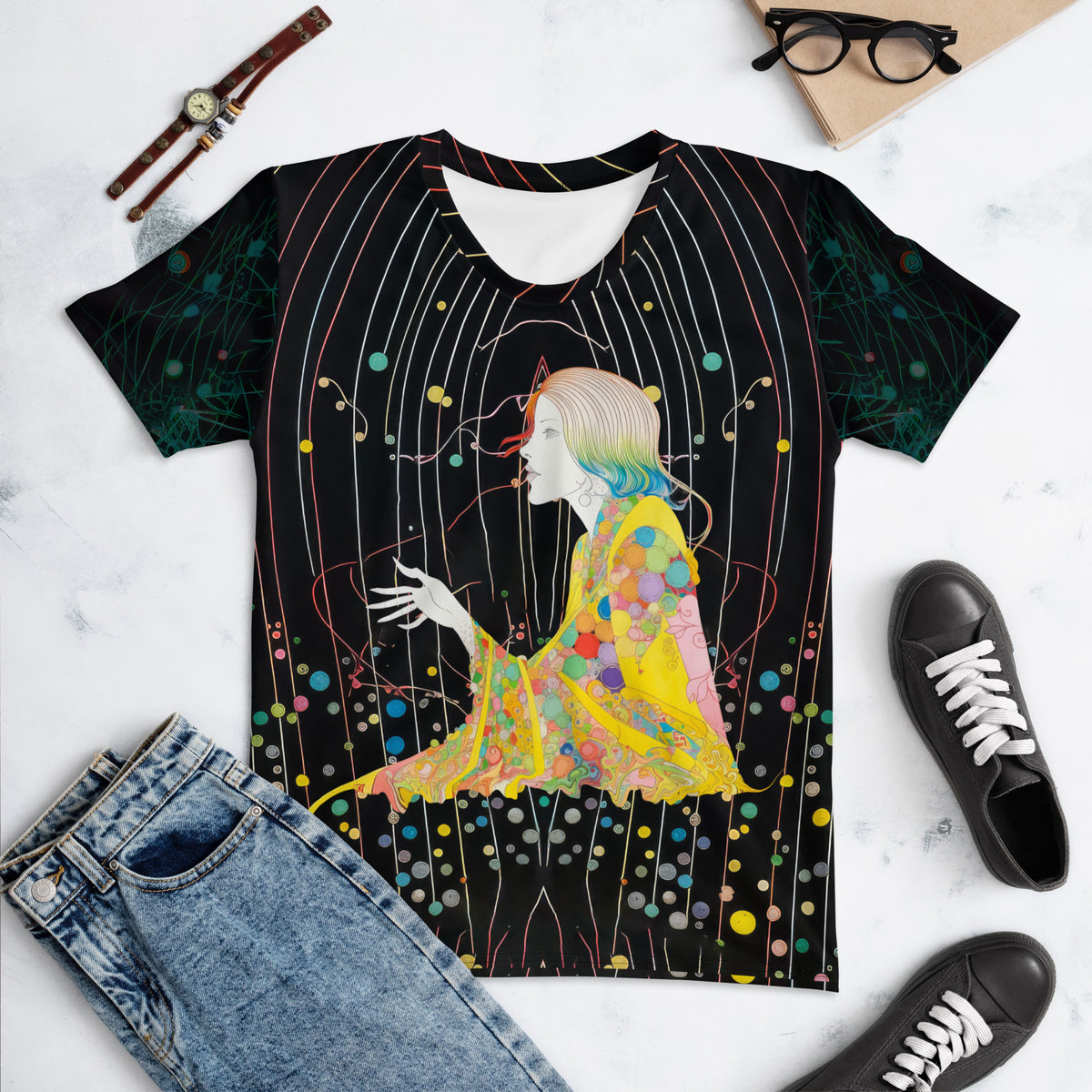 Meadow Magic Women's Crew Neck T-Shirt on a clothing mannequin.