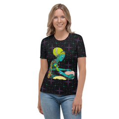 Free Spirit Floral Women's Crew Neck T-Shirt on a clothing mannequin.
