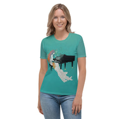 Floral Harmony crewneck tee for women with vibrant design