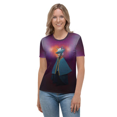 Celestial Serenity Women's Crew Neck T-Shirt - Close-Up Fabric Texture