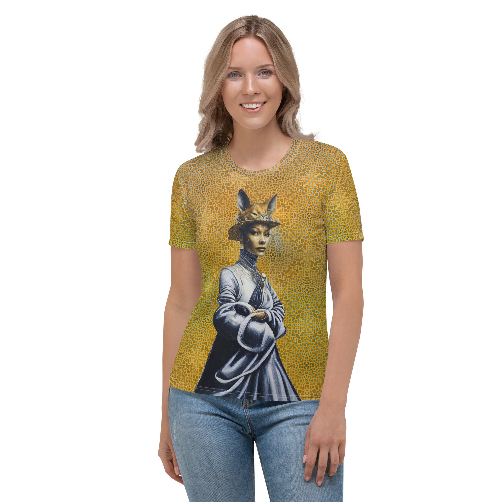 Celestial Symphony Women's T-Shirt - Cosmic design close-up