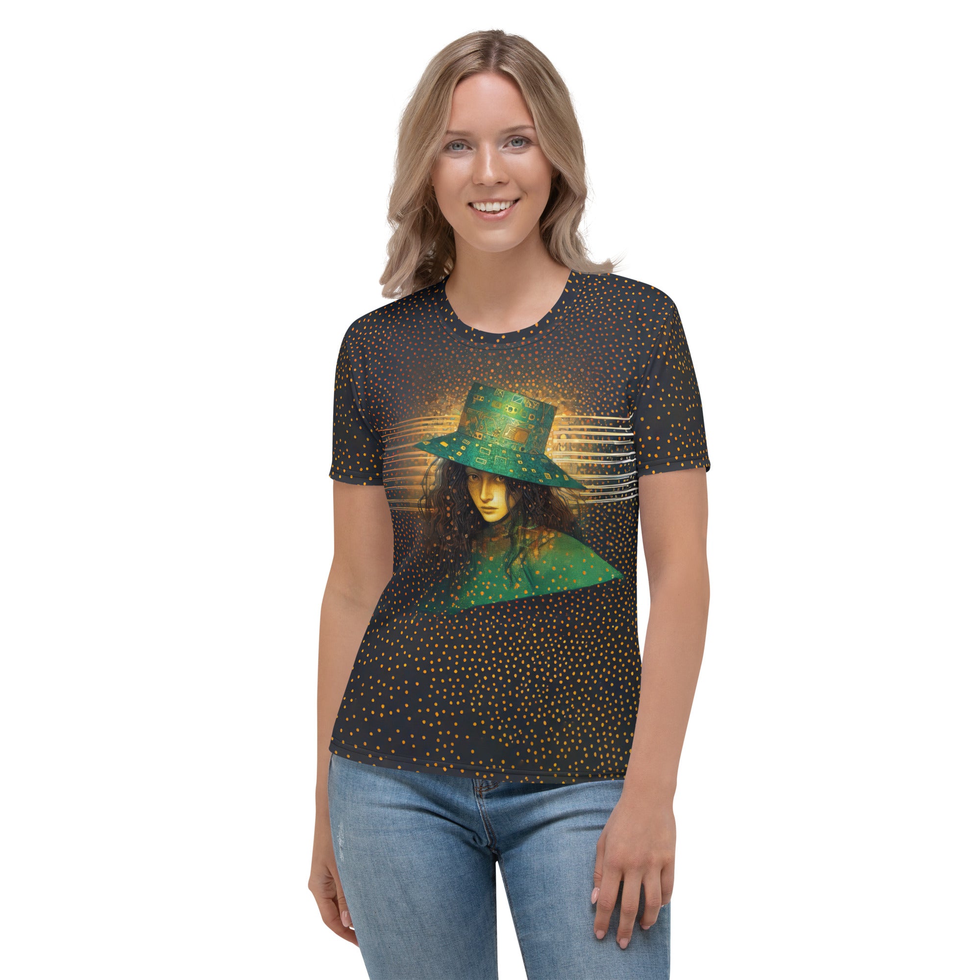 Woman wearing the Limitless Adventure Women's Crew Neck T-Shirt, smiling on a hiking trail.