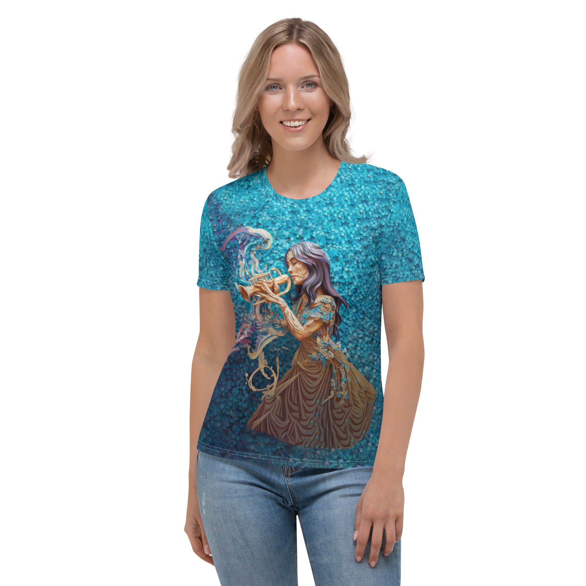 Women's Crew Neck T-Shirt with Majestic Deer Silhouette.