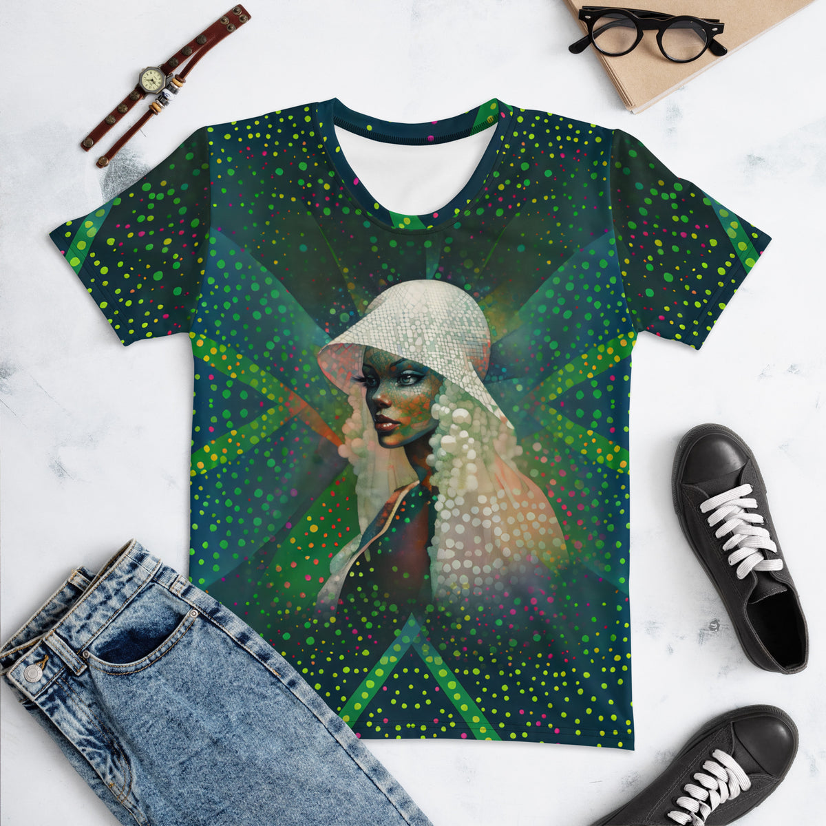 Abstract Art Beyond Style women's crew neck with unique patterns.