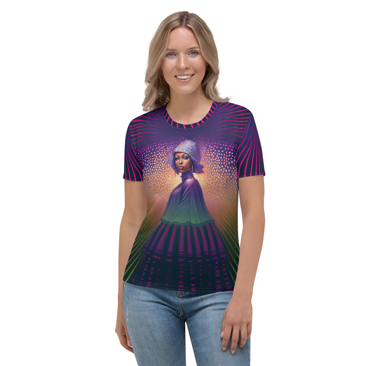 Celestial Harmony Beyond Style women's crew neck with starry design.