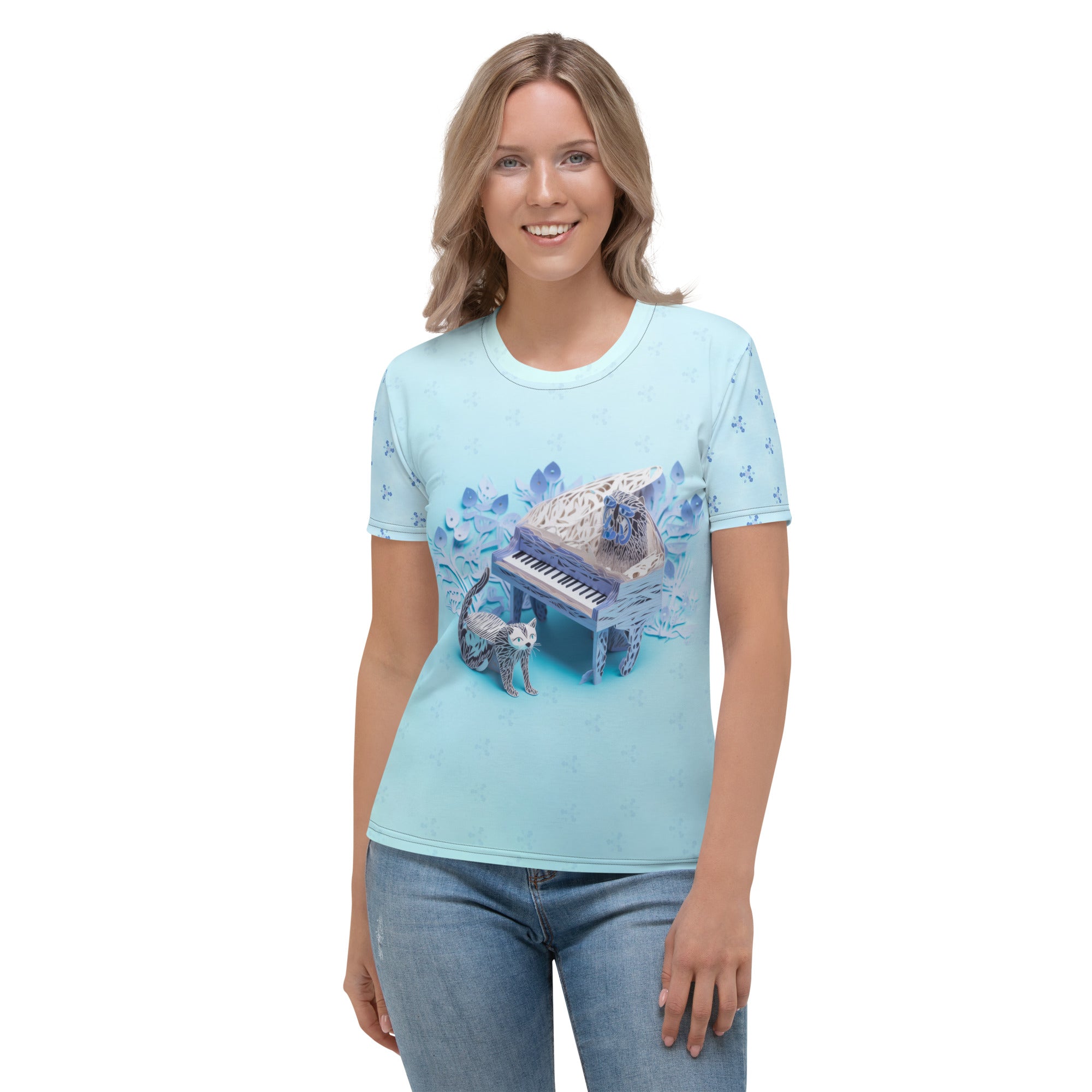 Fluttering Butterfly Kirigram Women's Crew Neck T-Shirt with butterfly design.