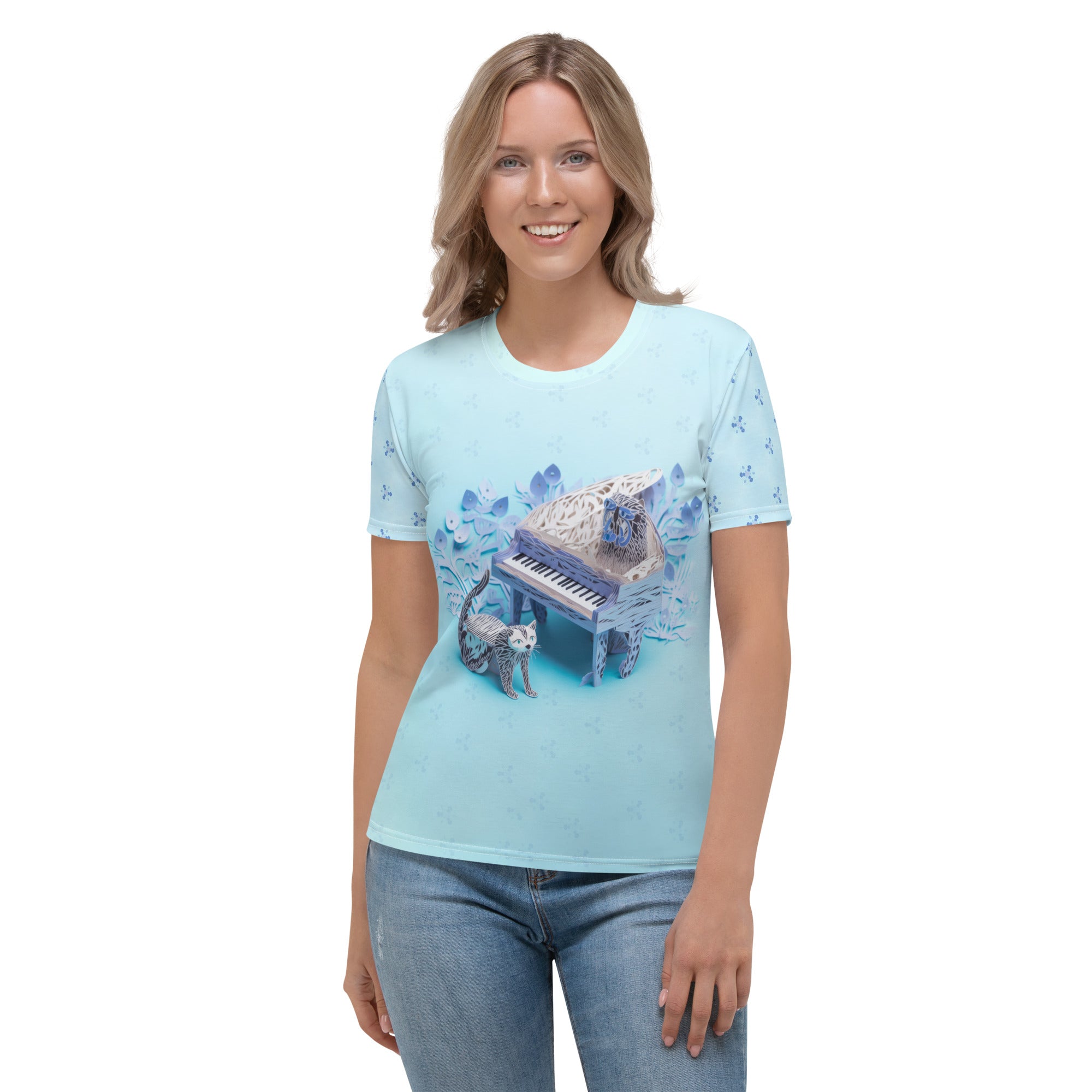 Stellar Starfield Symphony Women's Crew Neck T-Shirt with starry design.