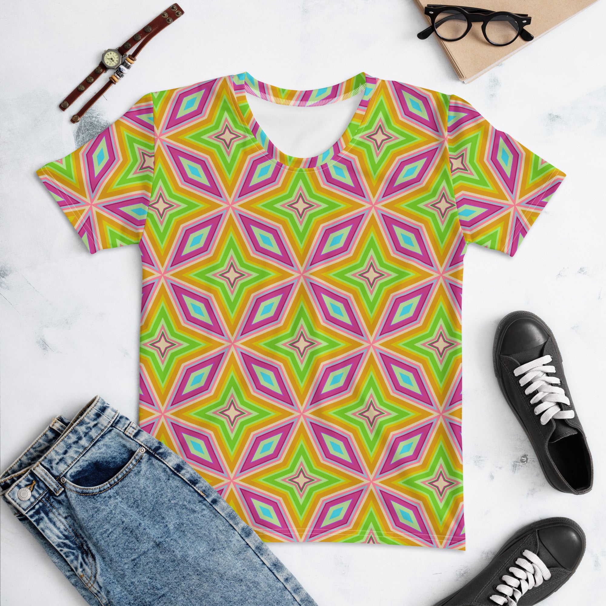 Abstract Artistry pattern on women's crewneck t-shirt