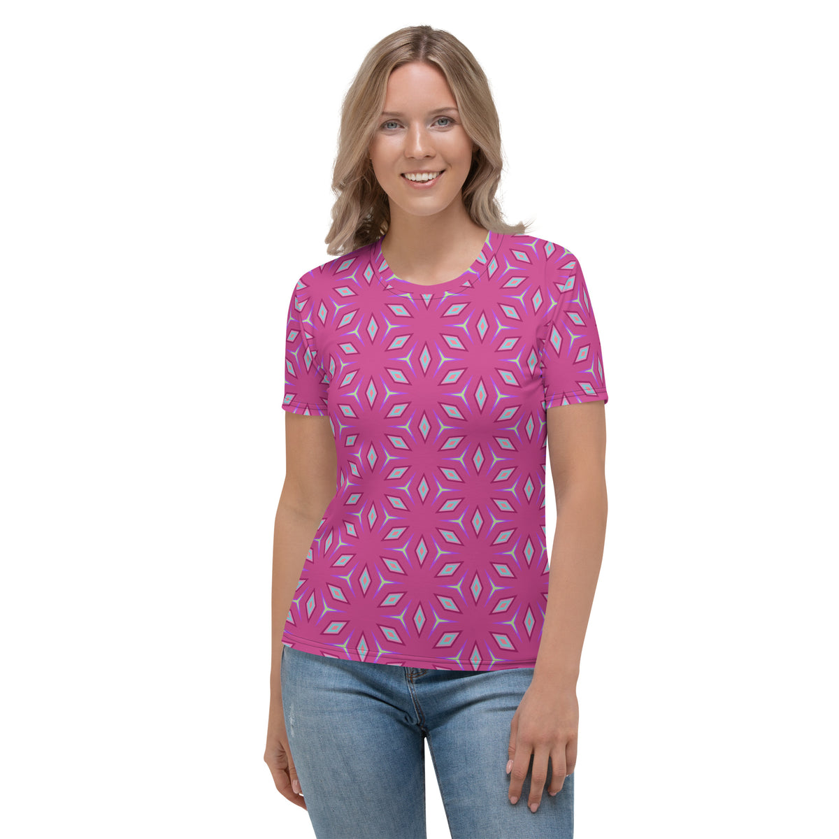 Mystic Mandala women's crewneck t-shirt with colorful design