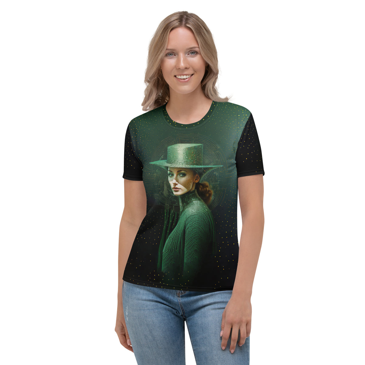 Women wearing Eclectic Elegance crewneck T-shirt.