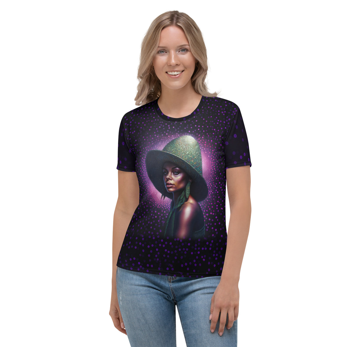 Artistic Vision women's crewneck tee with colorful print