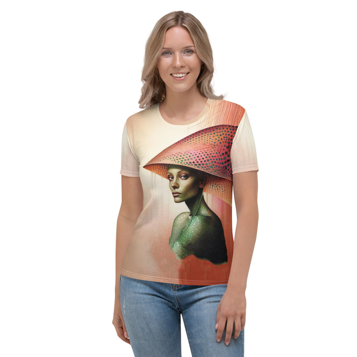 Woman wearing Eclectic Elegance crewneck tee shirt.