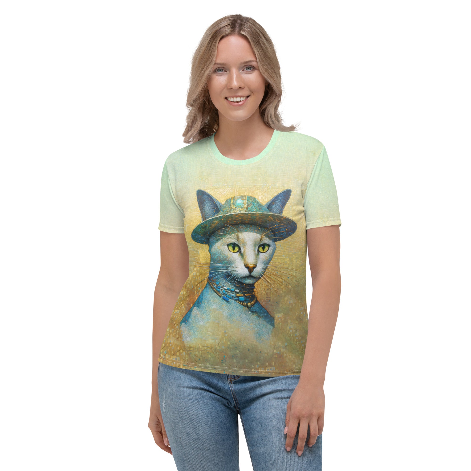 Women's crewneck tee with kitten design