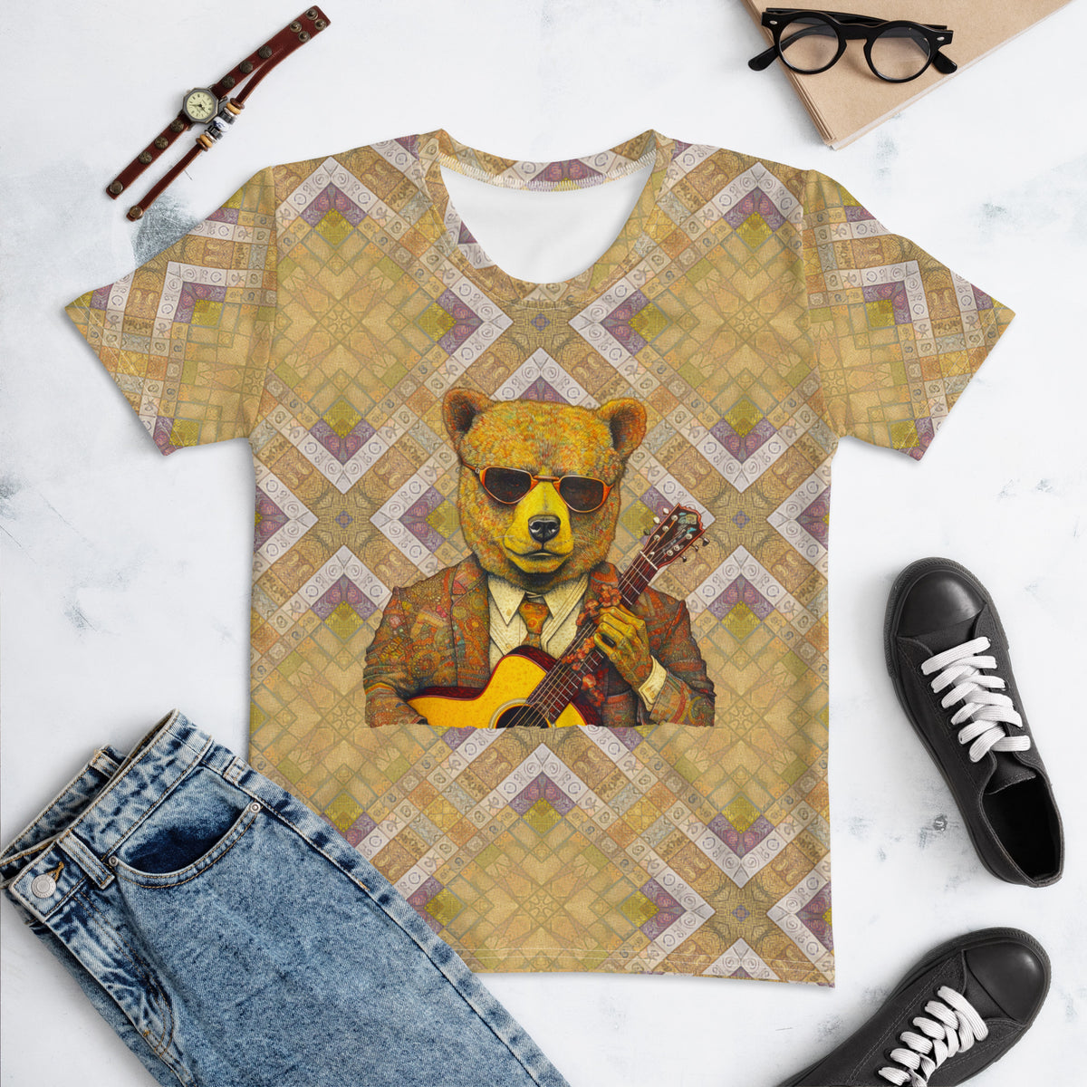 Majestic Bear printed women's crewneck tee in wilderness theme