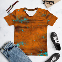 Women's crew neck T-shirt with abstract ink blot art.