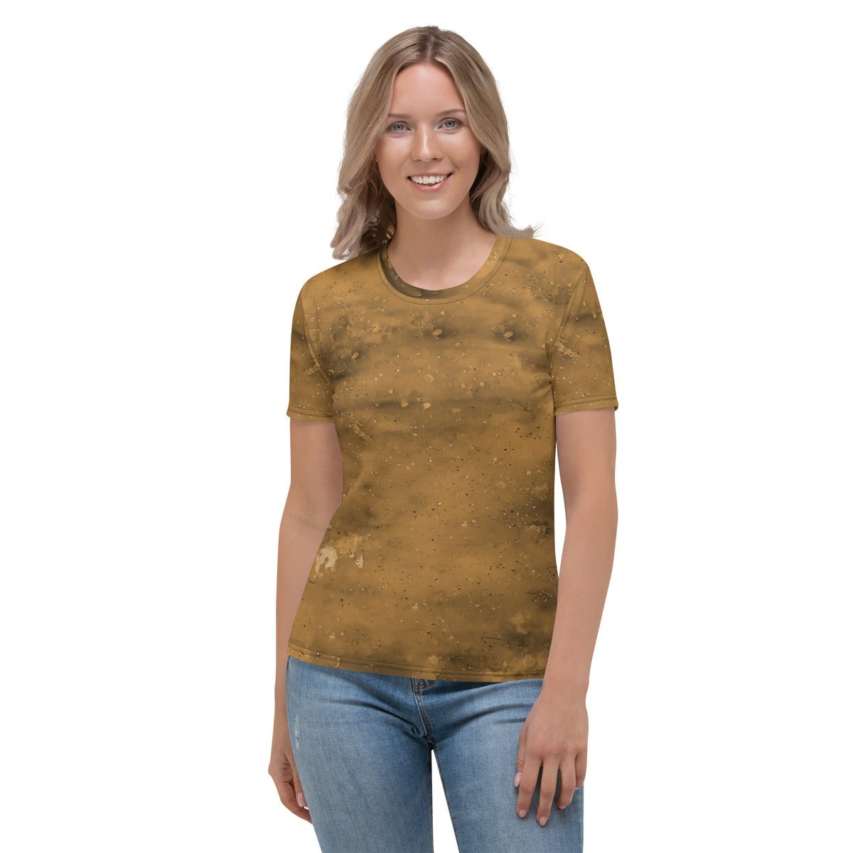 Women's crew neck T-shirt with soft watercolor wash.