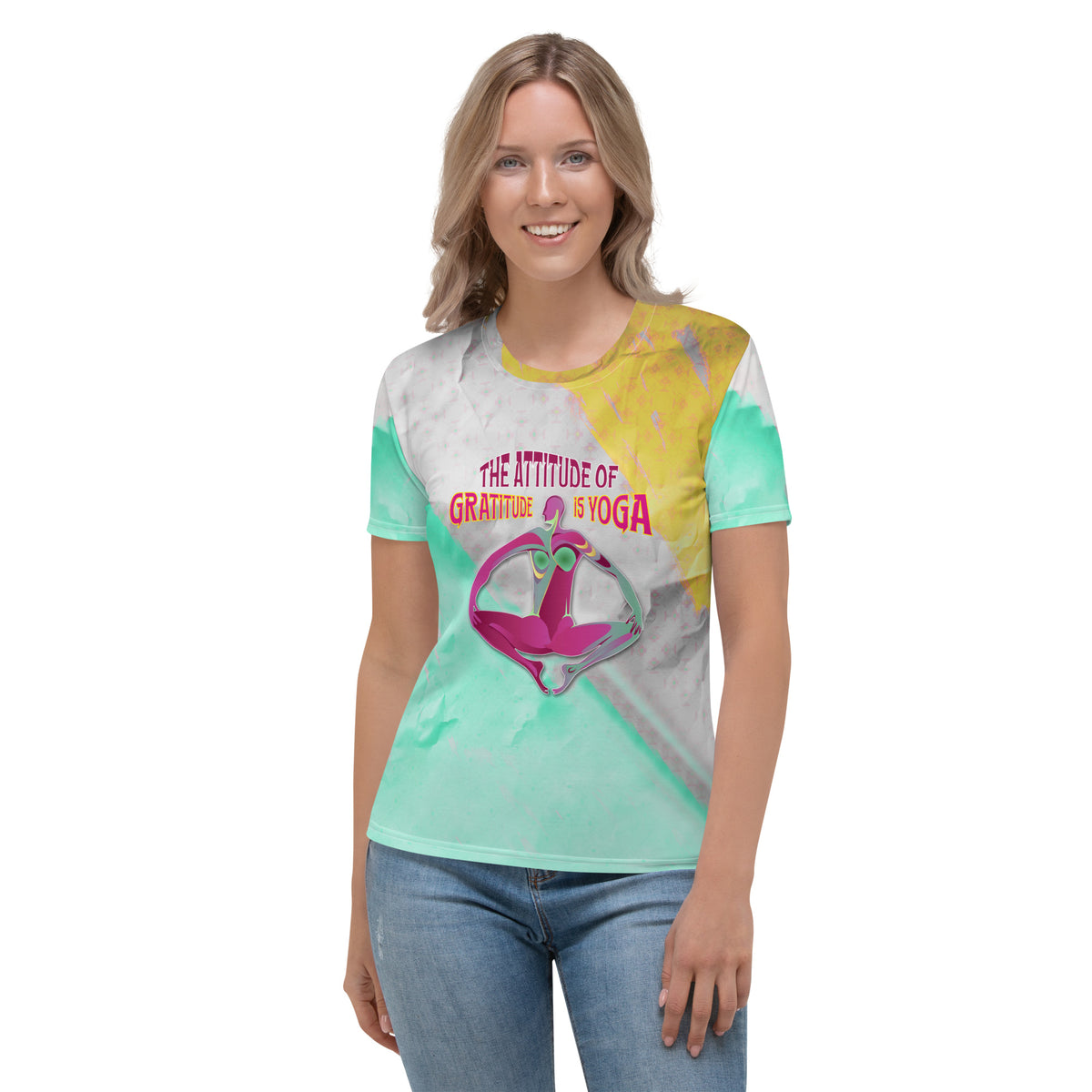 Women's crew neck with Peaceful Warrior design.