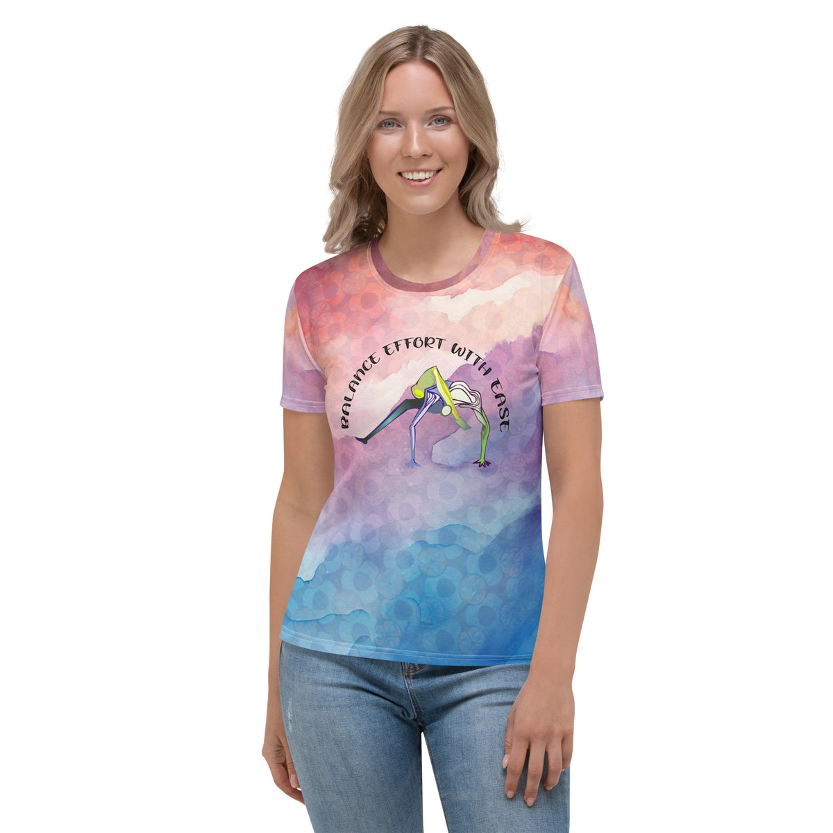 Women's crew neck with calming Cat-Cow Pose design.