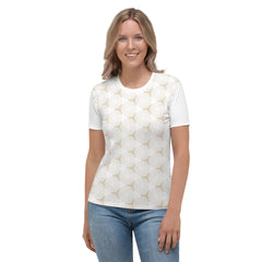 Woman wearing Ethnic Fusion patterned crewneck tee