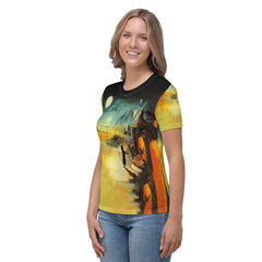 Elegantly spooky Ghost Hunter Glam crew neck t-shirt for women, adding chic to ghost hunting.