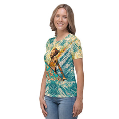 Surfing Sun All-Over Print Women's Crew Neck T-Shirt Bask In The Coastal Spirit - Beyond T-shirts