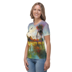 Tranquil Lakeside Landscape Women's Crew Neck T-Shirt